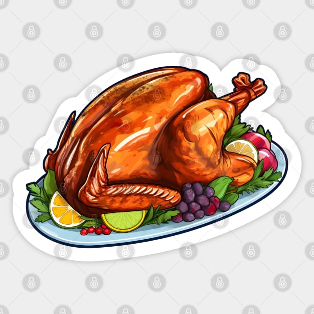 Roasted Turkey Thanksgiving Dinner Sticker by DigitalToast